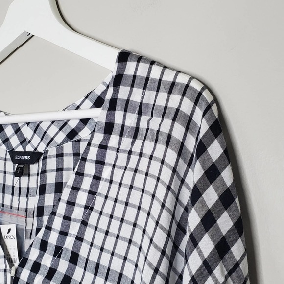 EXPRESS | NWT Plaid Button Down Tie Front Top | M - Picture 2 of 5